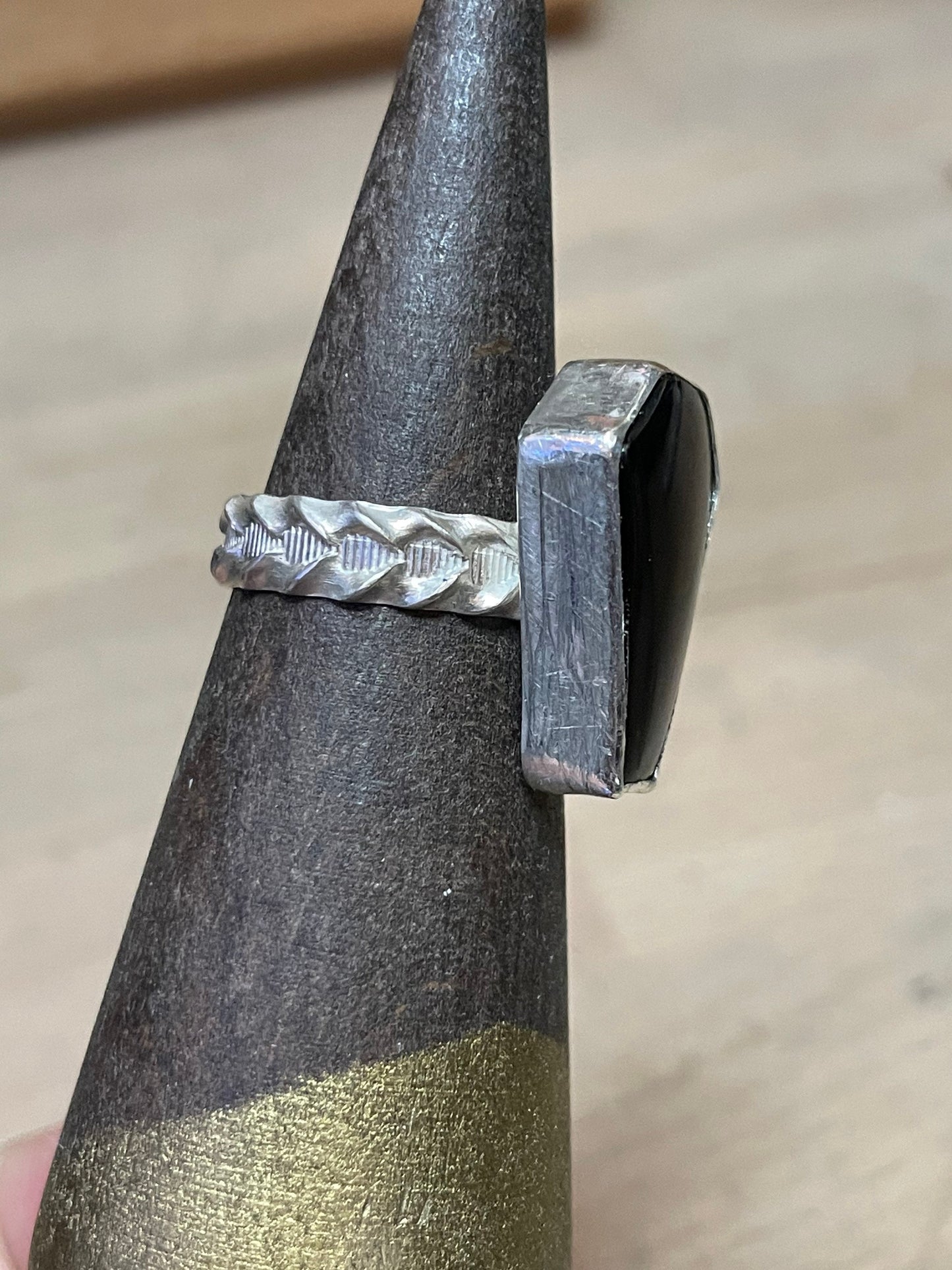 Onyx Coffin Cut Gemstone in Sterling Silver Gothic Momento Mori Ring