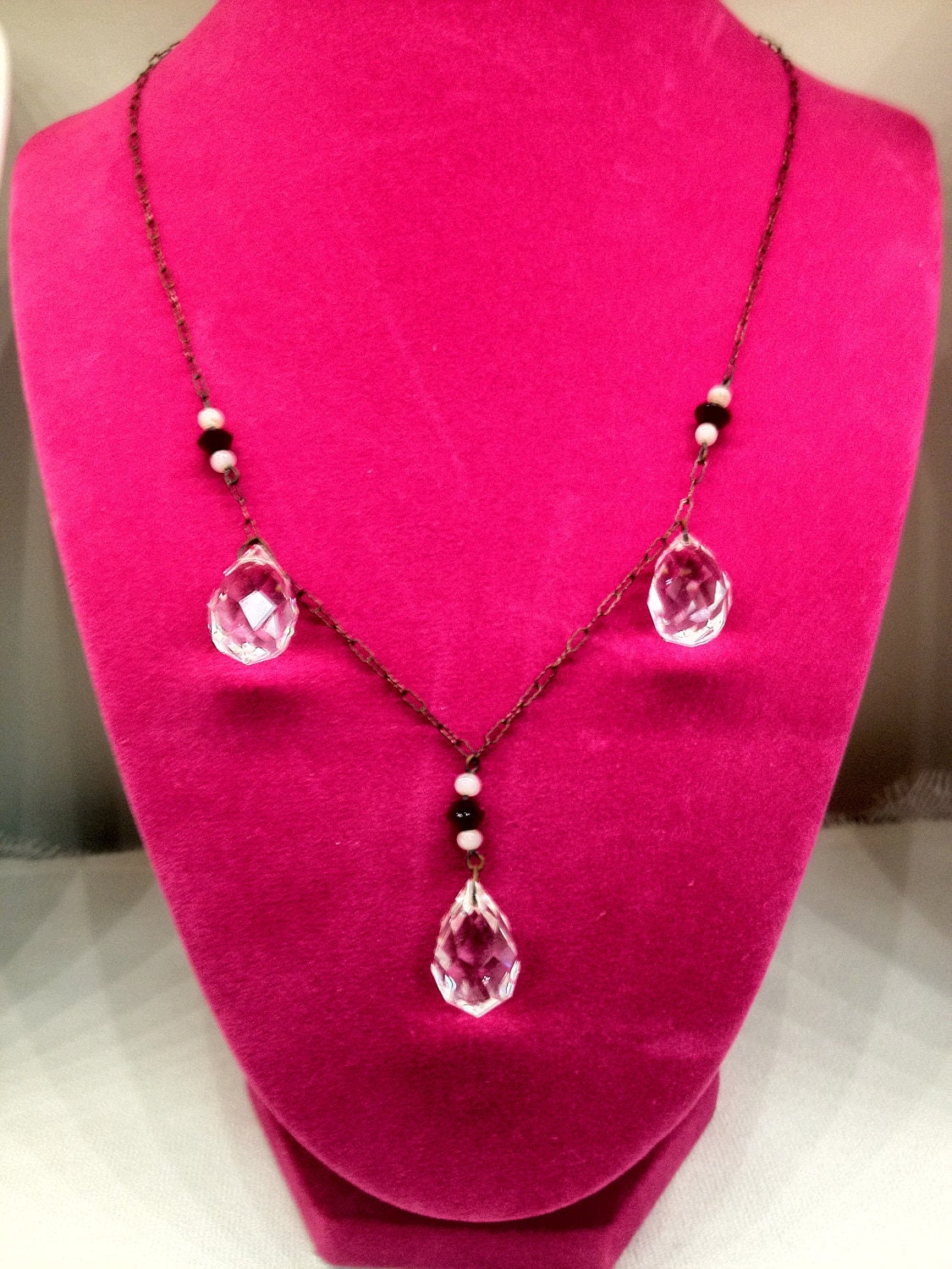 Antique Victorian Sterling Silver & Briolette Quartz Crystal Necklace