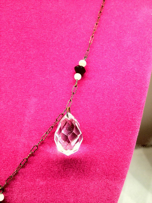 Antique Victorian Sterling Silver & Briolette Quartz Crystal Necklace