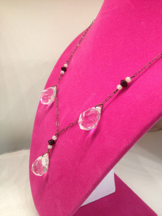 Antique Victorian Sterling Silver & Briolette Quartz Crystal Necklace
