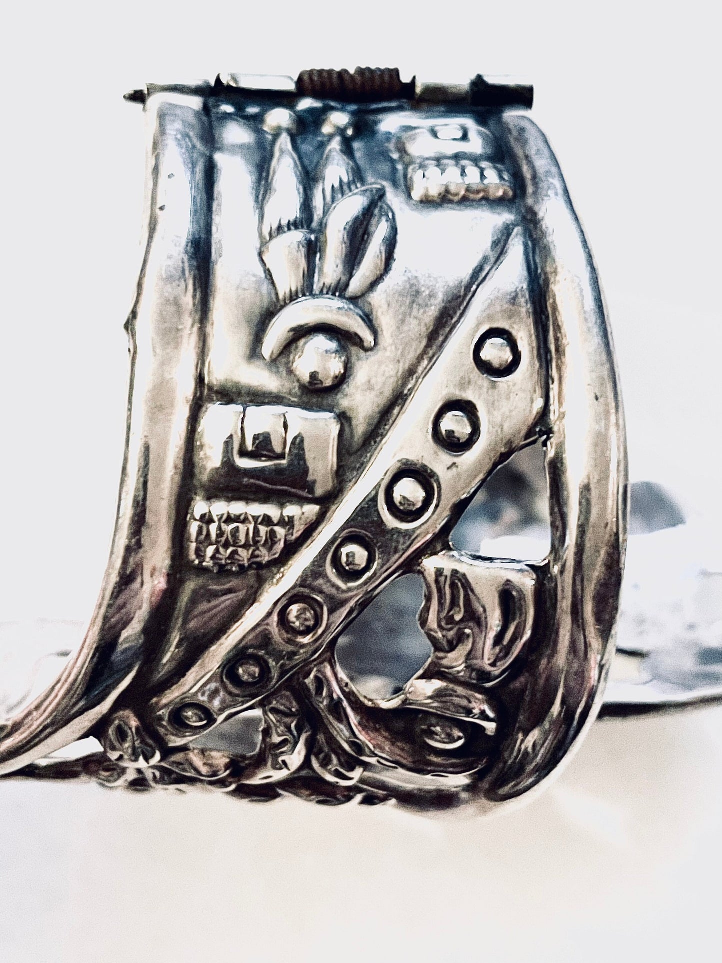 Antique Balladares Mexican Sterling Silver Storyteller Repoussé Hollow-work Gaucho Vaquero Cowboy Cactus Hinged Clamper Bracelet c.1920’s