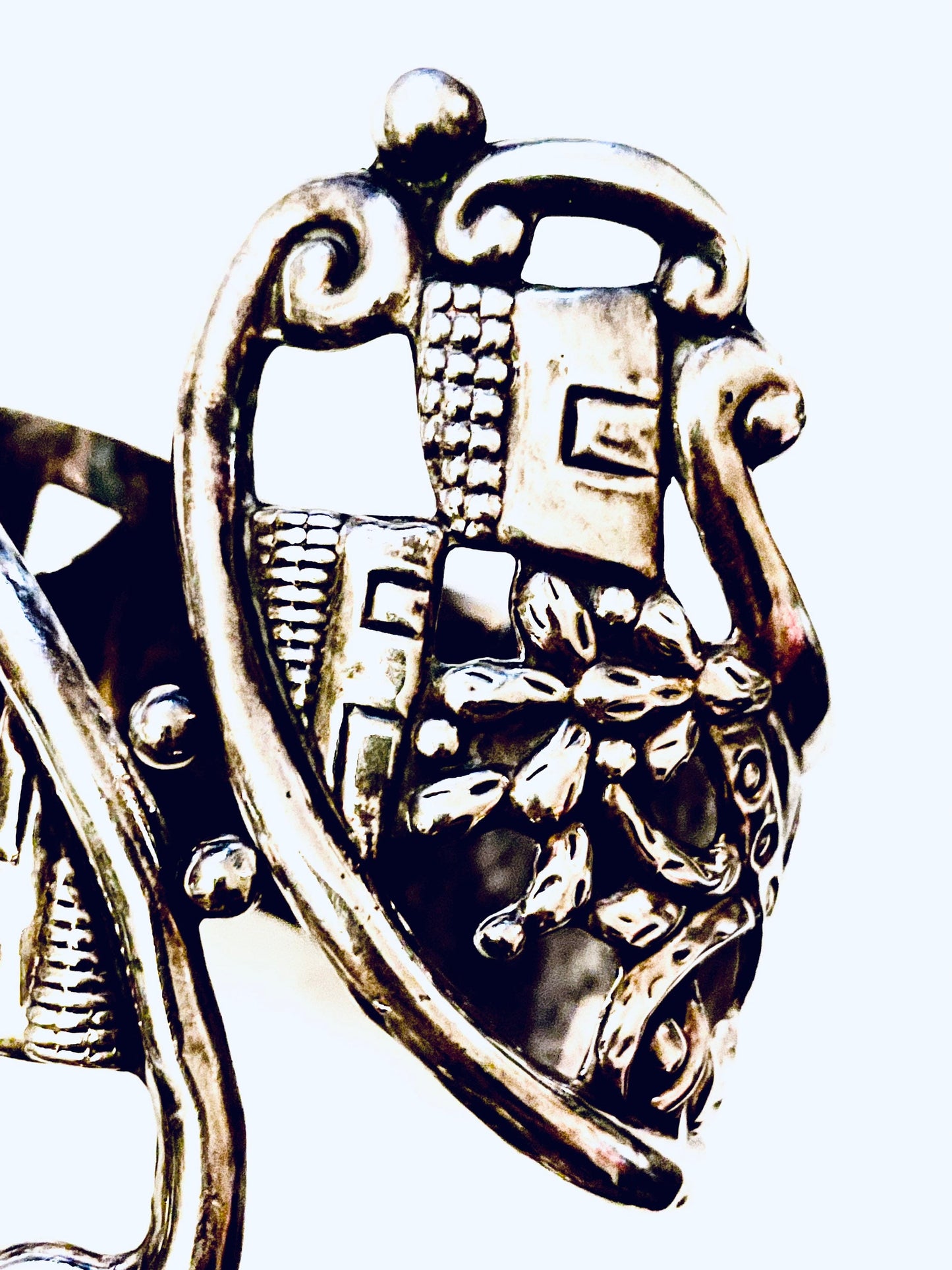 Antique Balladares Mexican Sterling Silver Storyteller Repoussé Hollow-work Gaucho Vaquero Cowboy Cactus Hinged Clamper Bracelet c.1920’s