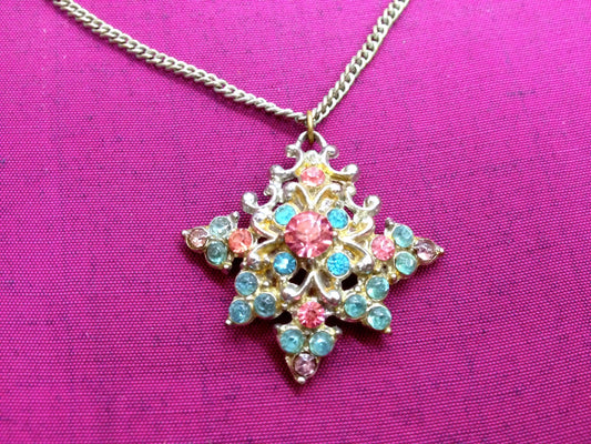 Antique Art Nouveau Hollywood Glamour Silver Pot Metal & Multi Colored Crystal Rhinestone Fruit Salad Necklace
