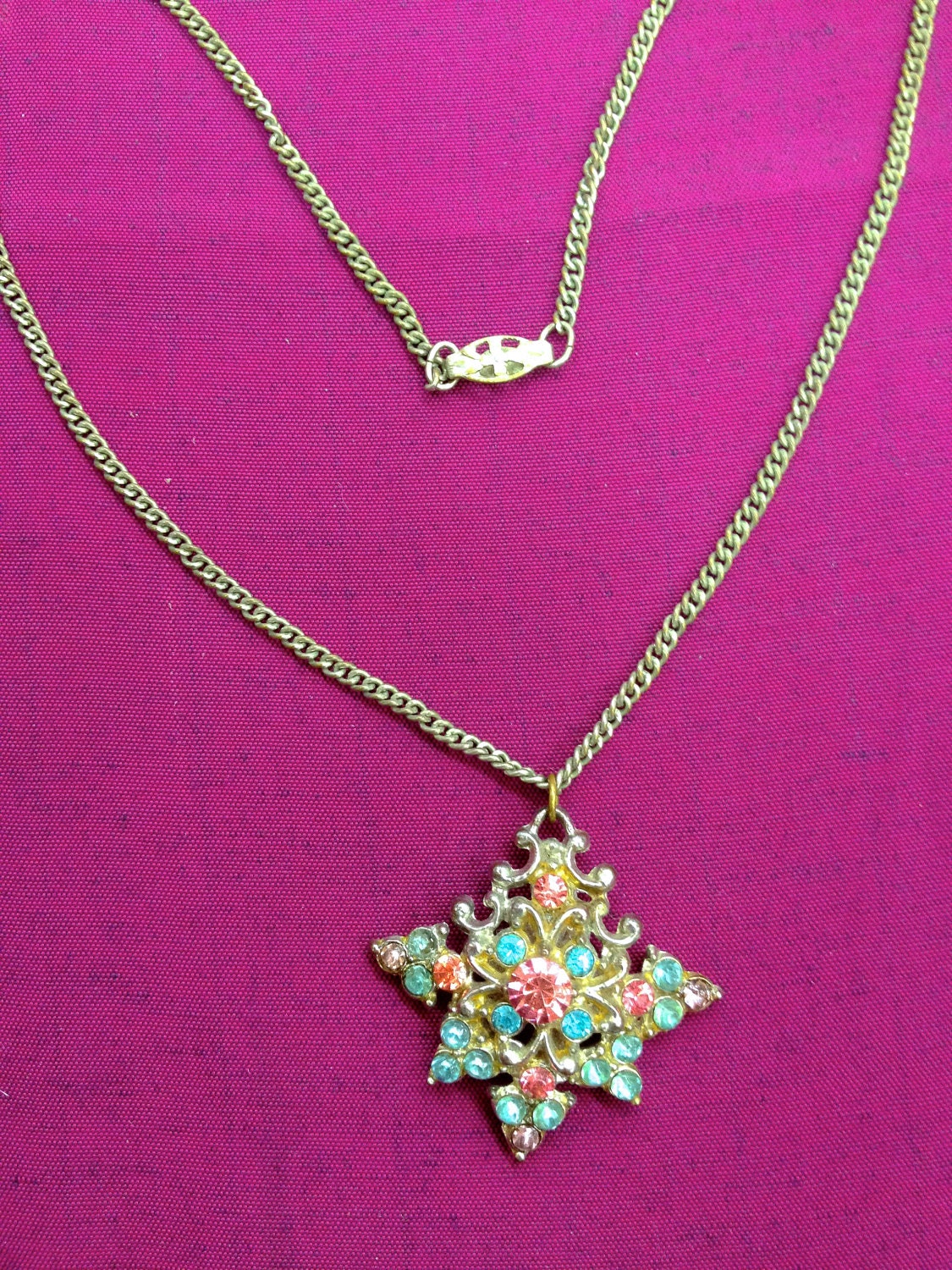 Antique Art Nouveau Hollywood Glamour Silver Pot Metal & Multi Colored Crystal Rhinestone Fruit Salad Necklace