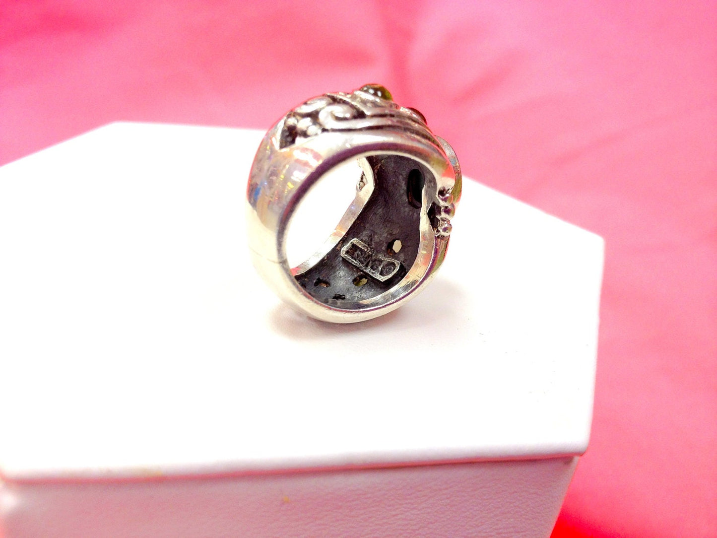 Vintage BARSE Signed Chunky Sterling Silver, Turquoise, Amethyst & Peridot Ring