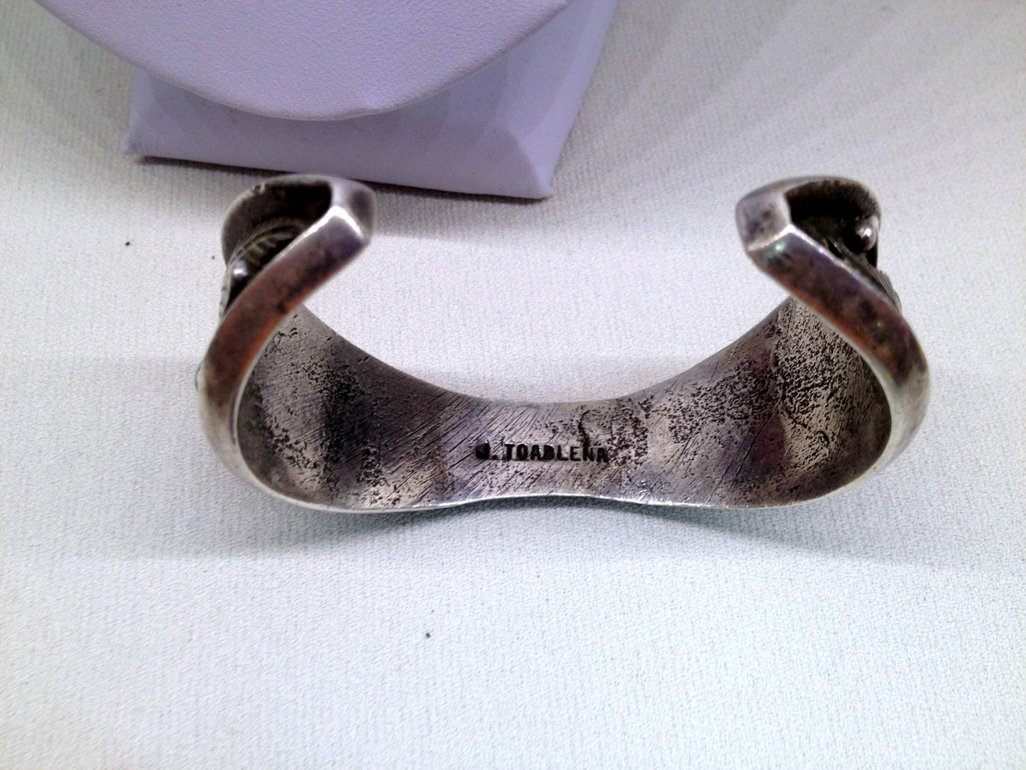 Antique Cast Native American Heavy Cuff Watch Bracelet Bezel Set with Turquoise