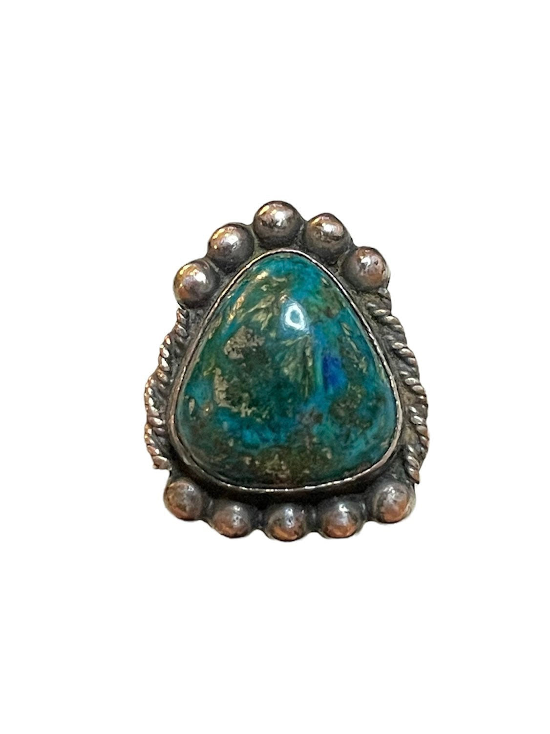 Vintage Triangle Turquoise Sterling Silver Native American Ring Signed sz 6.75