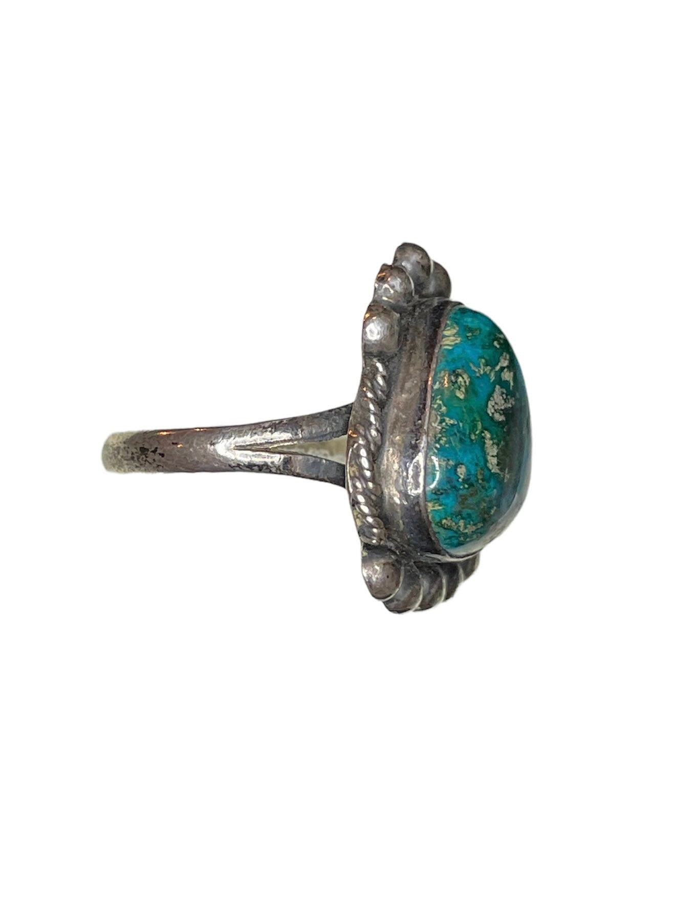 Vintage Triangle Turquoise Sterling Silver Native American Ring Signed sz 6.75