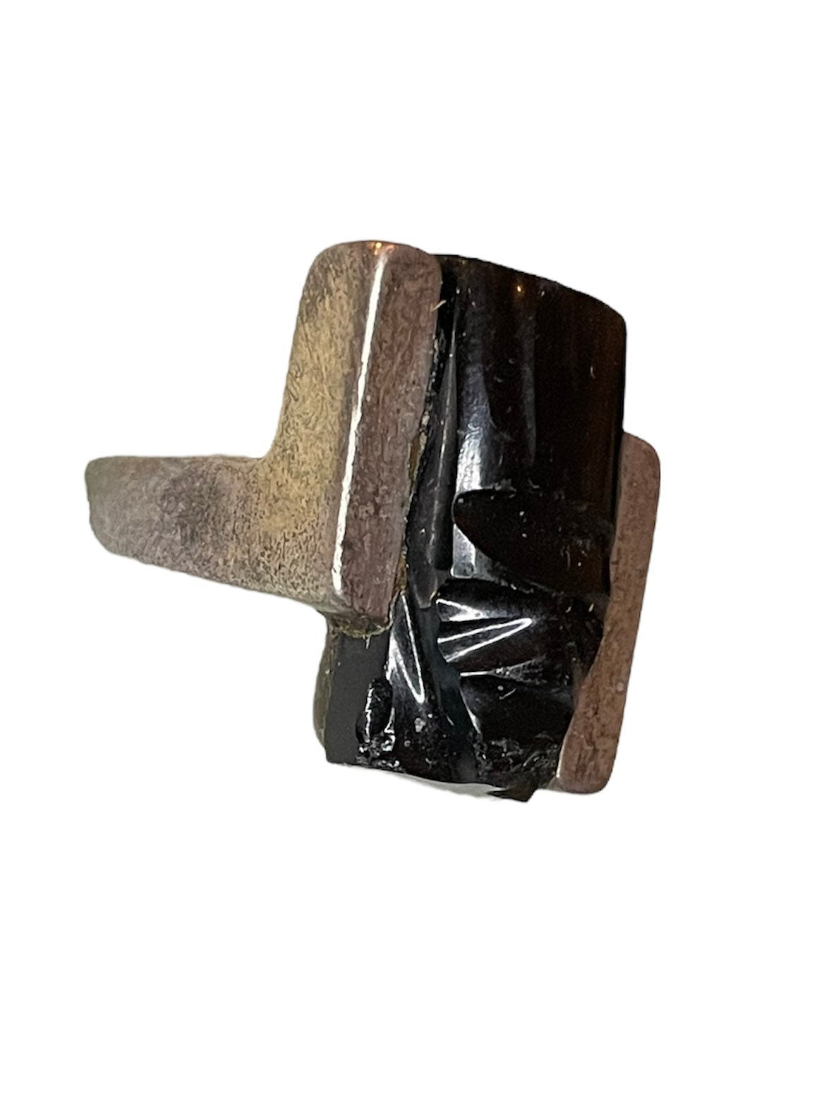 Black Onyx Carved Face Mask Taxco Mexico Sterling Silver JCOA Eagle 2 RING sz 7