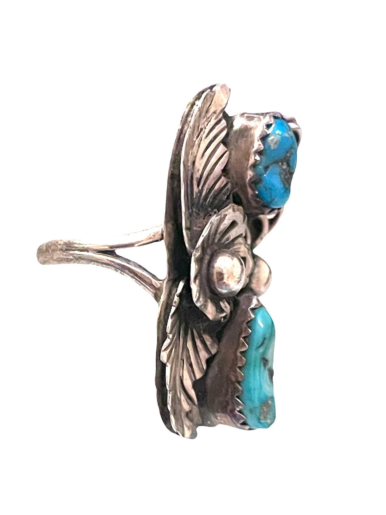 Native American Double Turquoise Gemstone Sterling Silver Vintage Ring