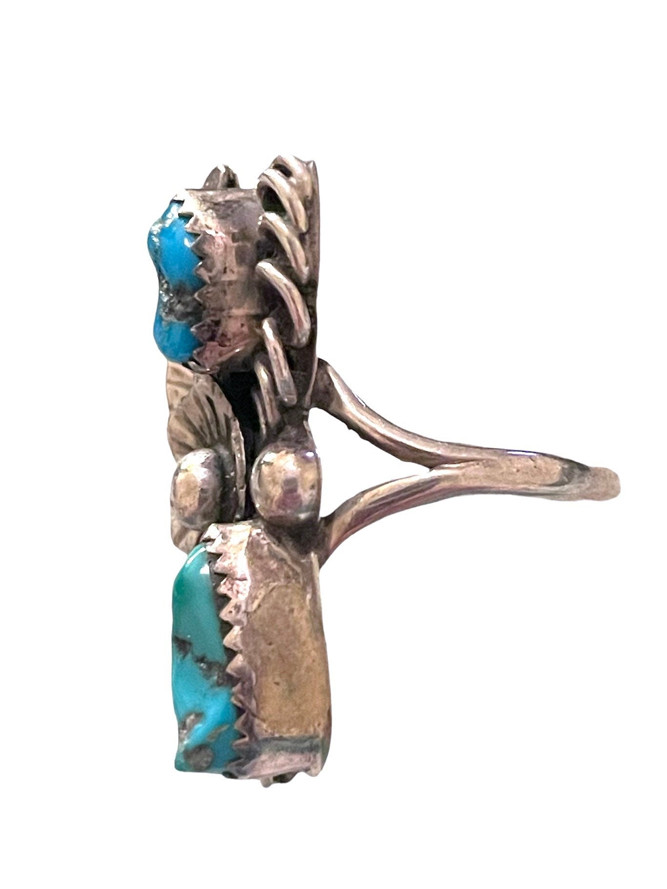 Native American Double Turquoise Gemstone Sterling Silver Vintage Ring