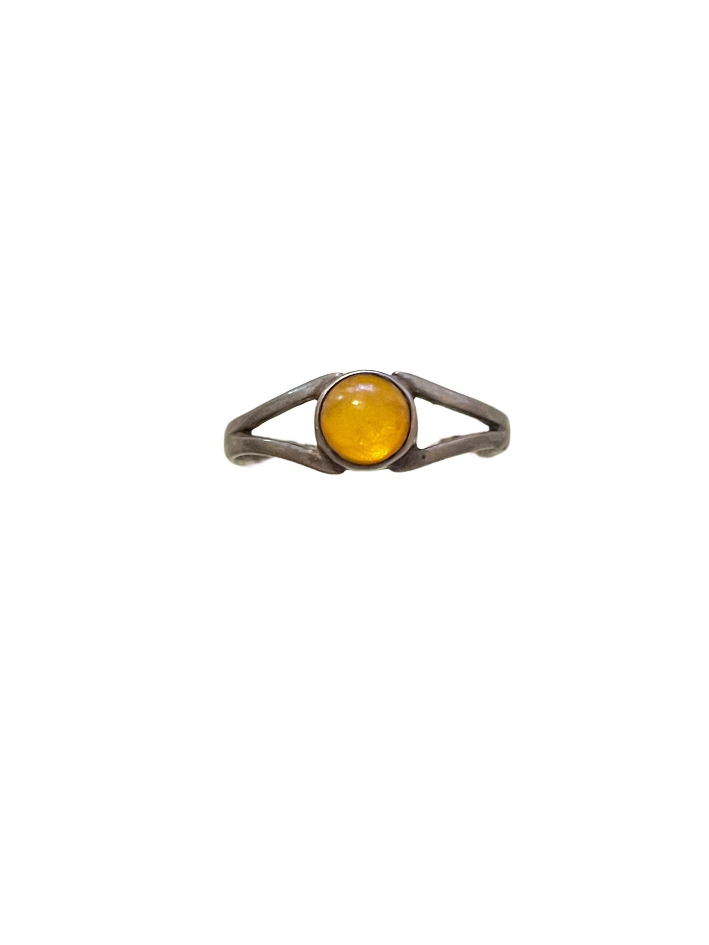 Vintage Sterling Amber Bezel Set Ring