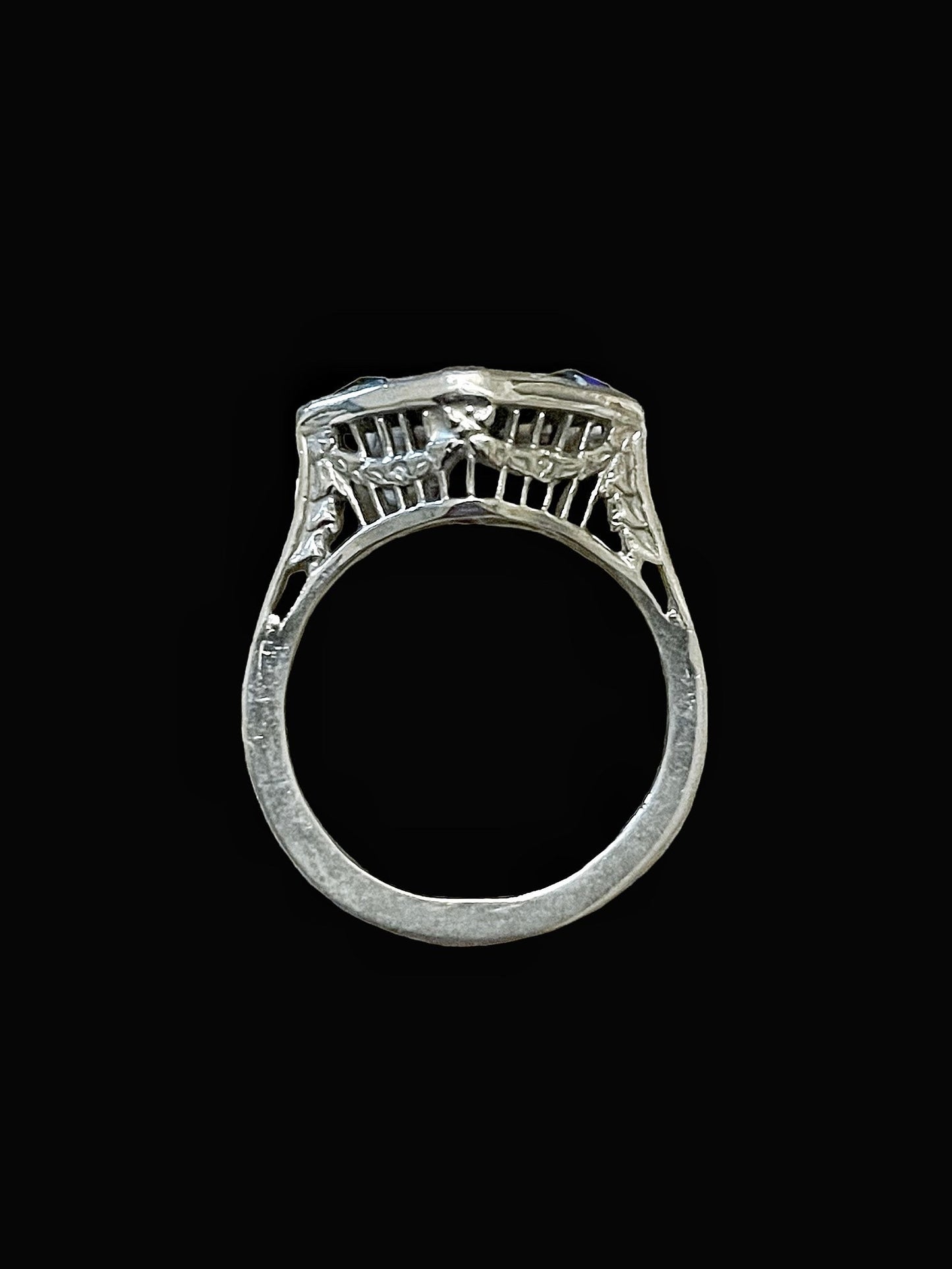 Art Nouveau Saphire & Topaz Filigree Sterling Silver Engagement Ring