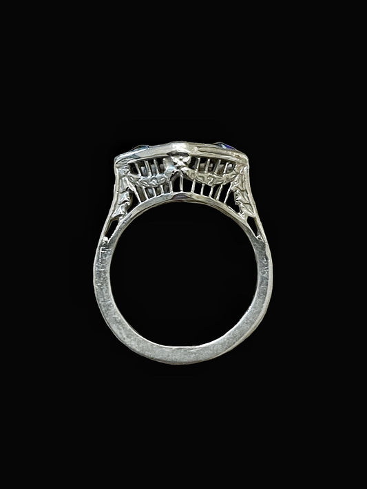 Art Nouveau Saphire & Topaz Filigree Sterling Silver Engagement Ring