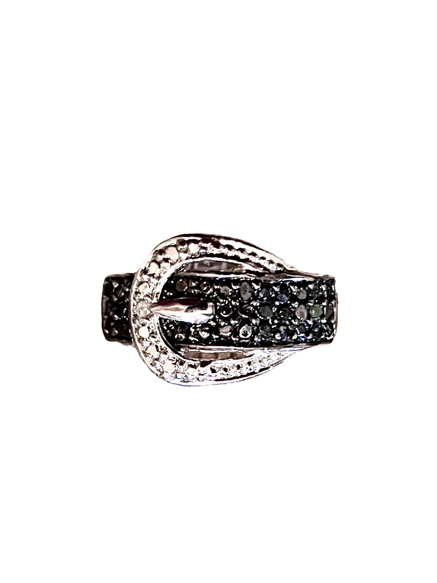 Black & White Diamond DeBeers Sterling Silver Belt Buckle Ring
