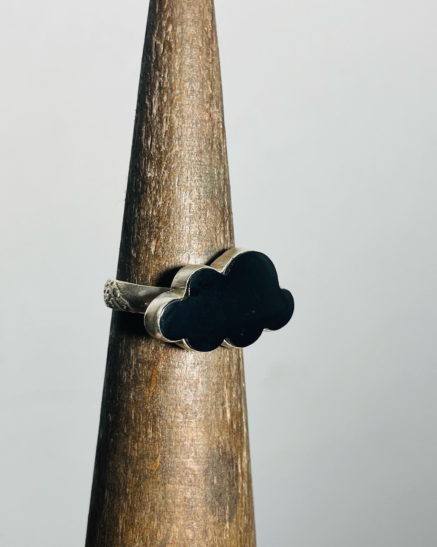 Handmade Black Onyx Cloud Cabochon Sterling Silver Ring