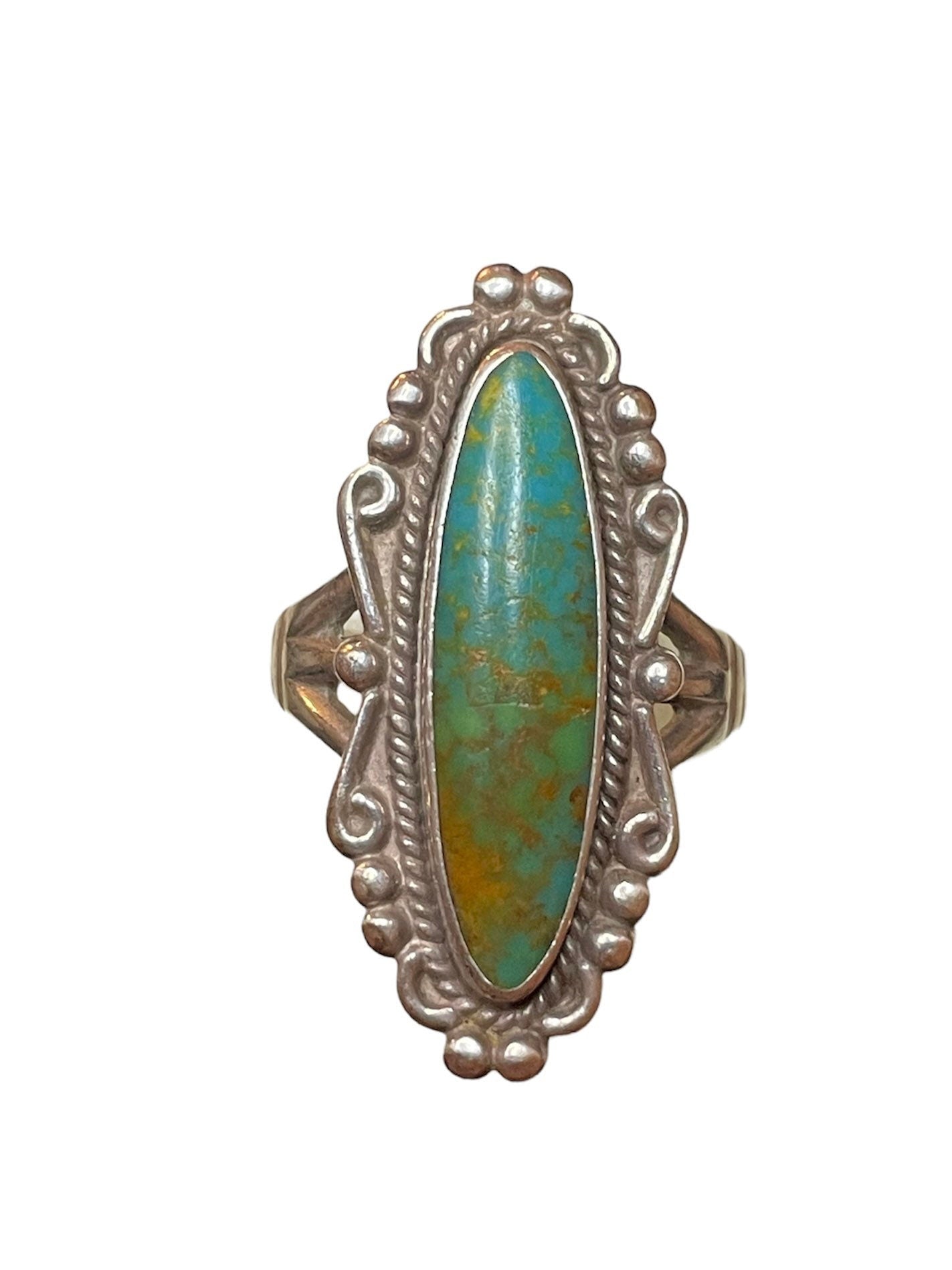 Antique Sterling Silver Turquoise Native American Long Ring