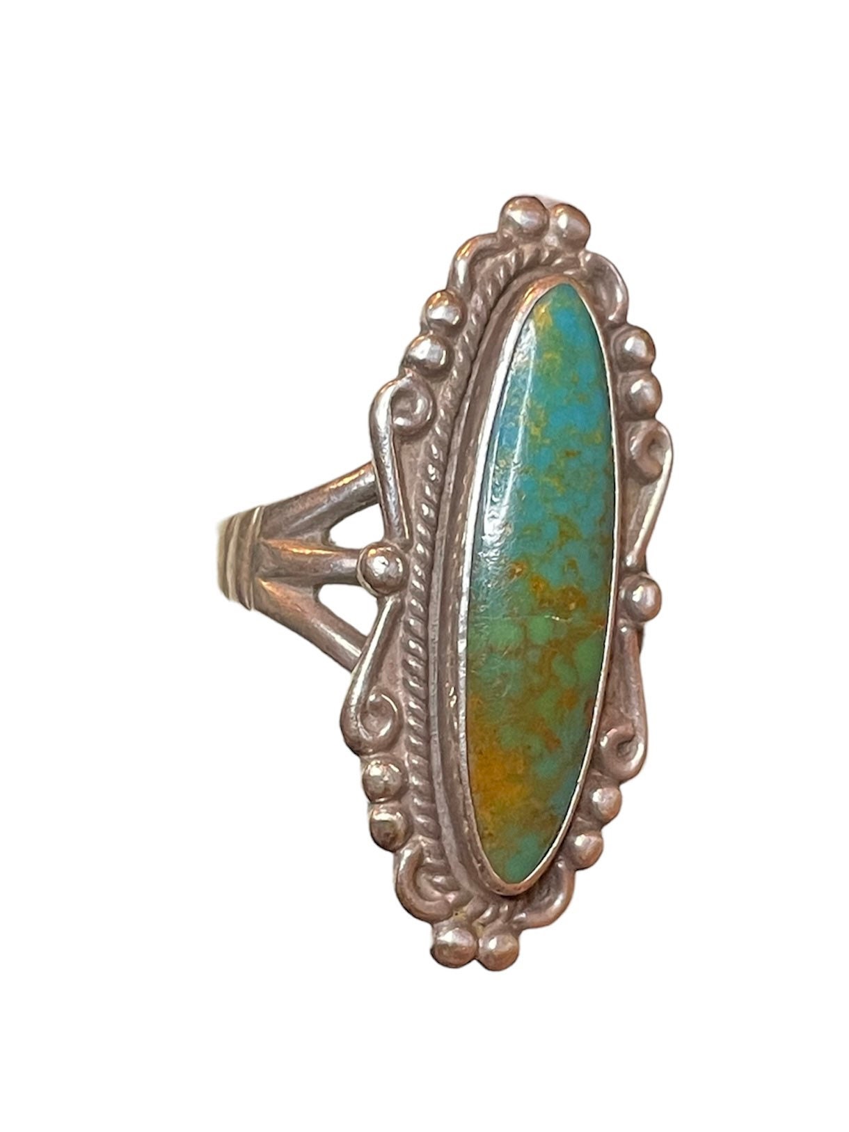 Antique Sterling Silver Turquoise Native American Long Ring