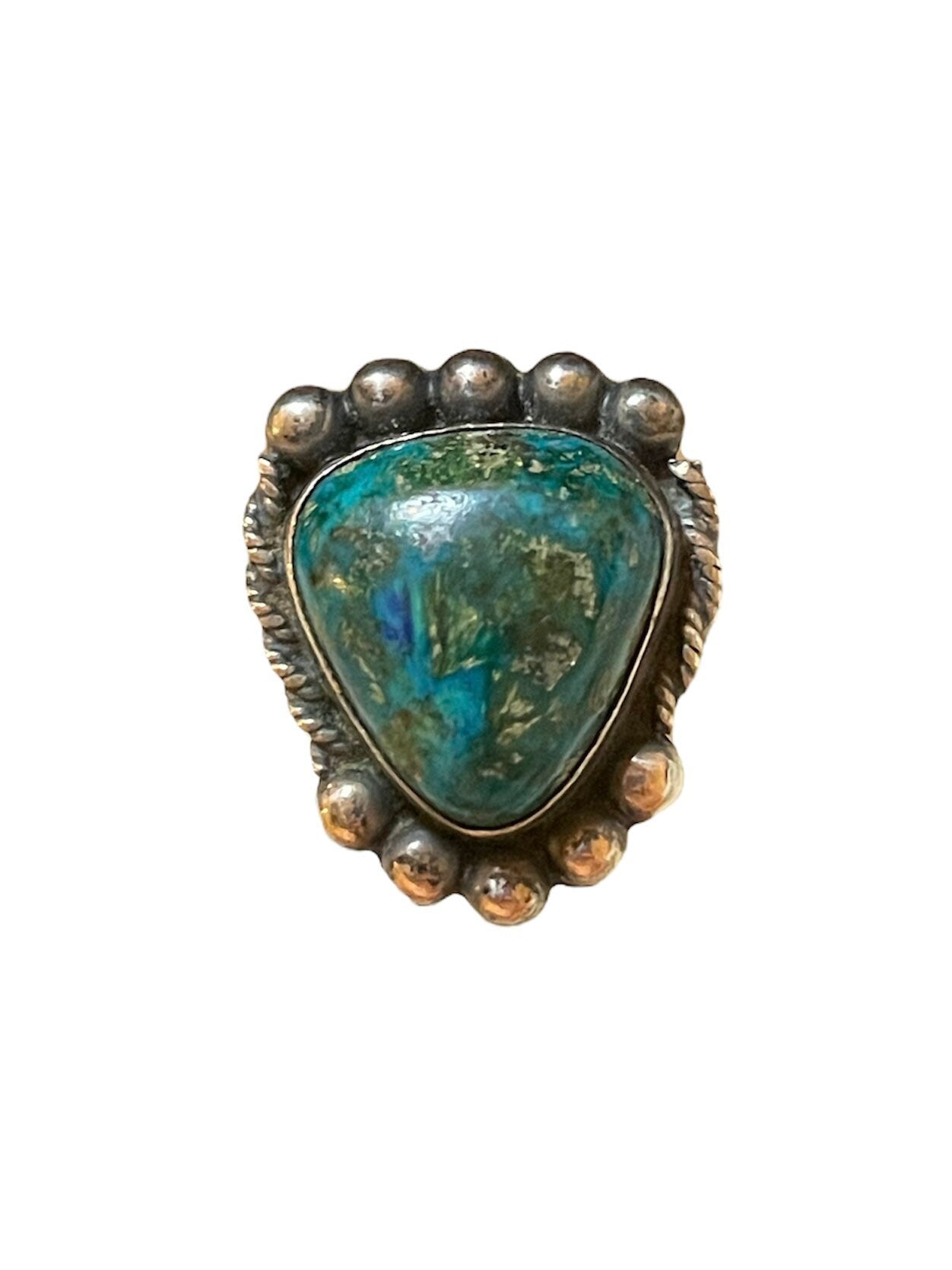 Vintage Triangle Turquoise Sterling Silver Native American Ring Signed sz 6.75
