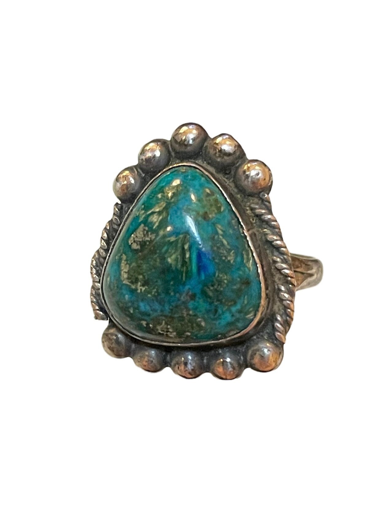 Vintage Triangle Turquoise Sterling Silver Native American Ring Signed sz 6.75