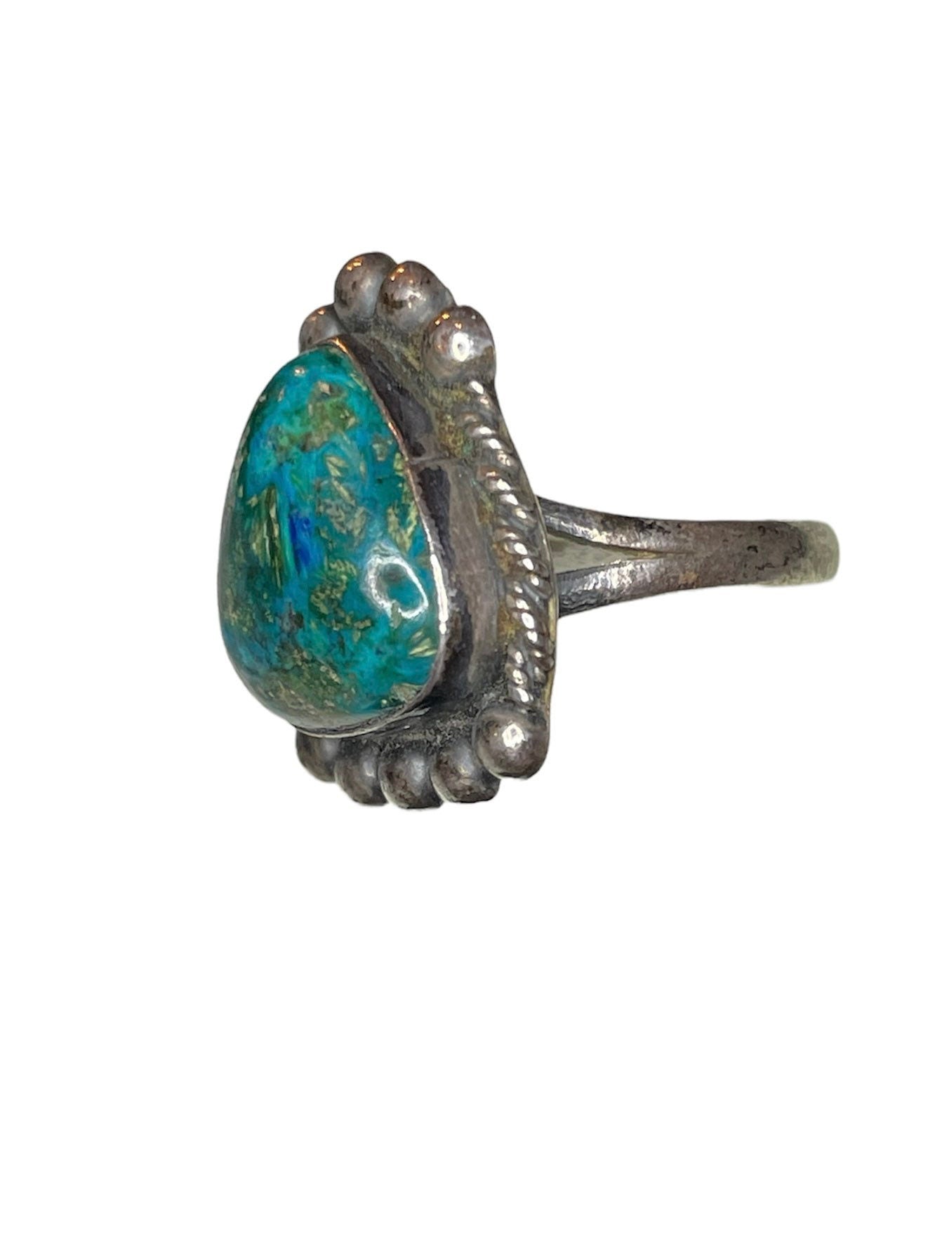 Vintage Triangle Turquoise Sterling Silver Native American Ring Signed sz 6.75