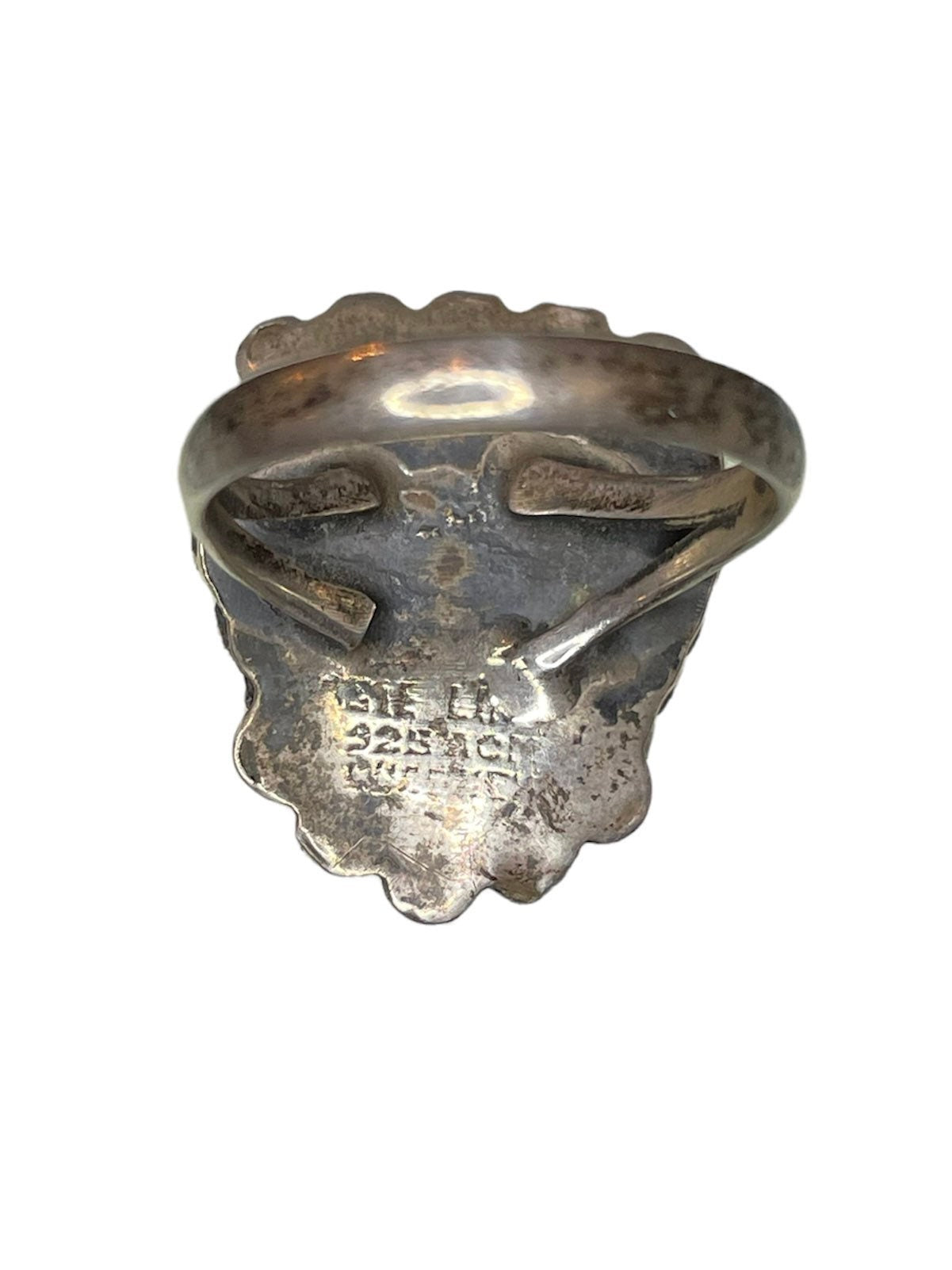 Vintage Triangle Turquoise Sterling Silver Native American Ring Signed sz 6.75