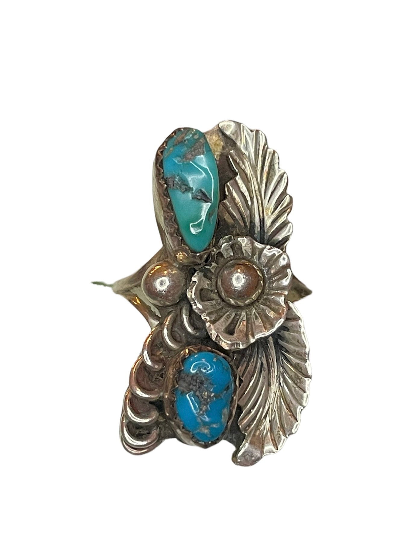 Native American Double Turquoise Gemstone Sterling Silver Vintage Ring
