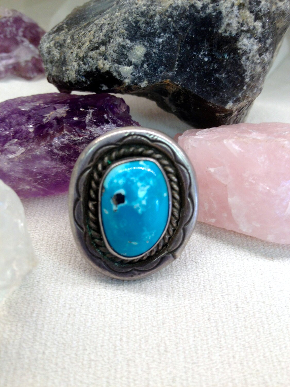 Beautiful Vintage Sterling Silver & Turquoise Cabochon Native American Southwest Ring