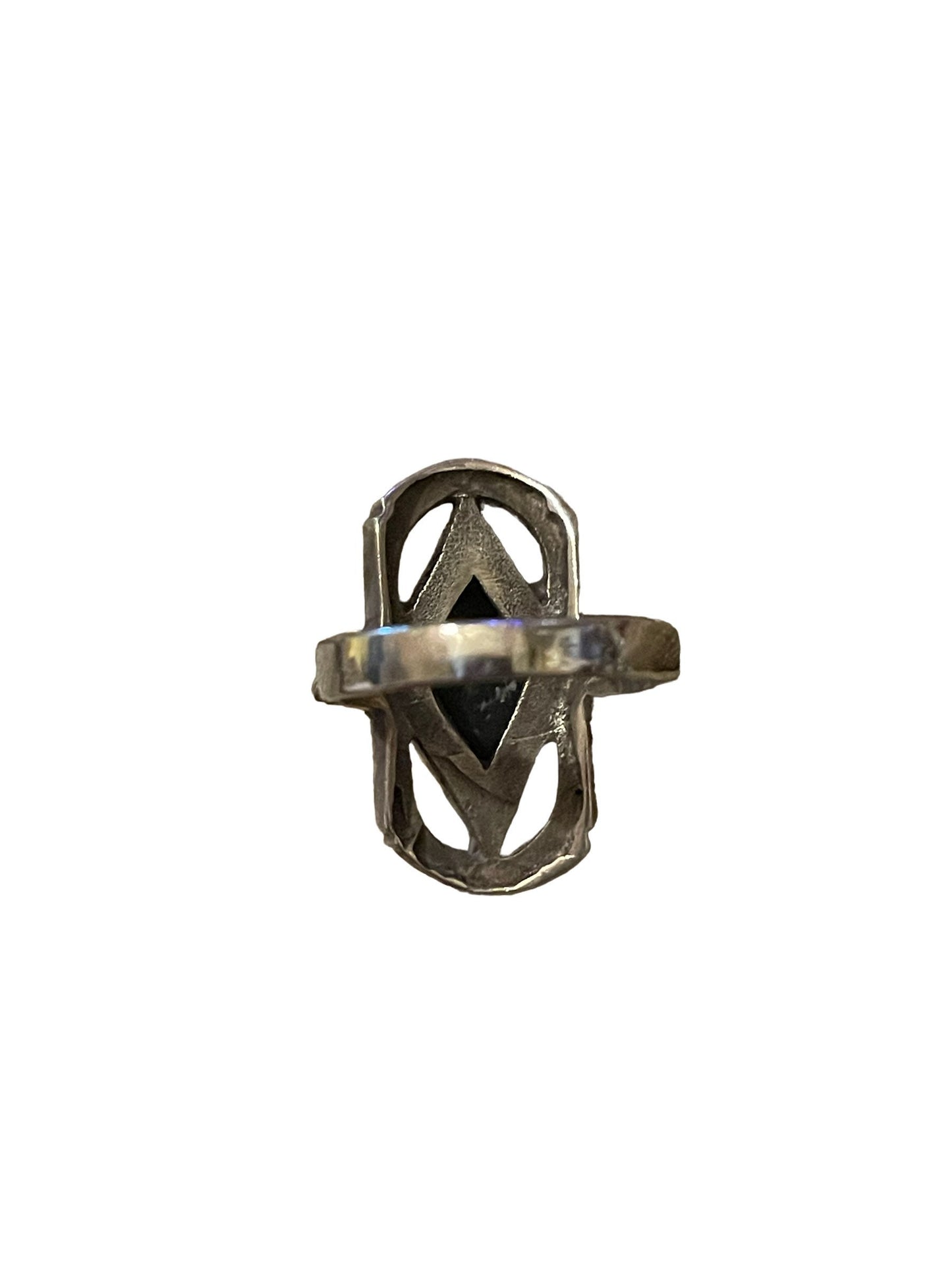 Diamond Cut Black Onyx & Marcasite Sterling Silver Art Deco Ring