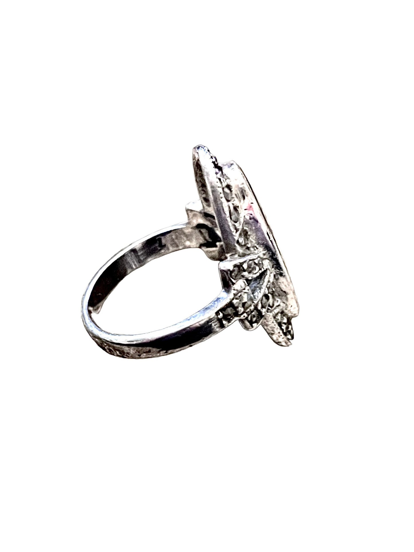 Black Onyx & Marcasite Bezel Set Sterling Silver Oval Art Deco Ring
