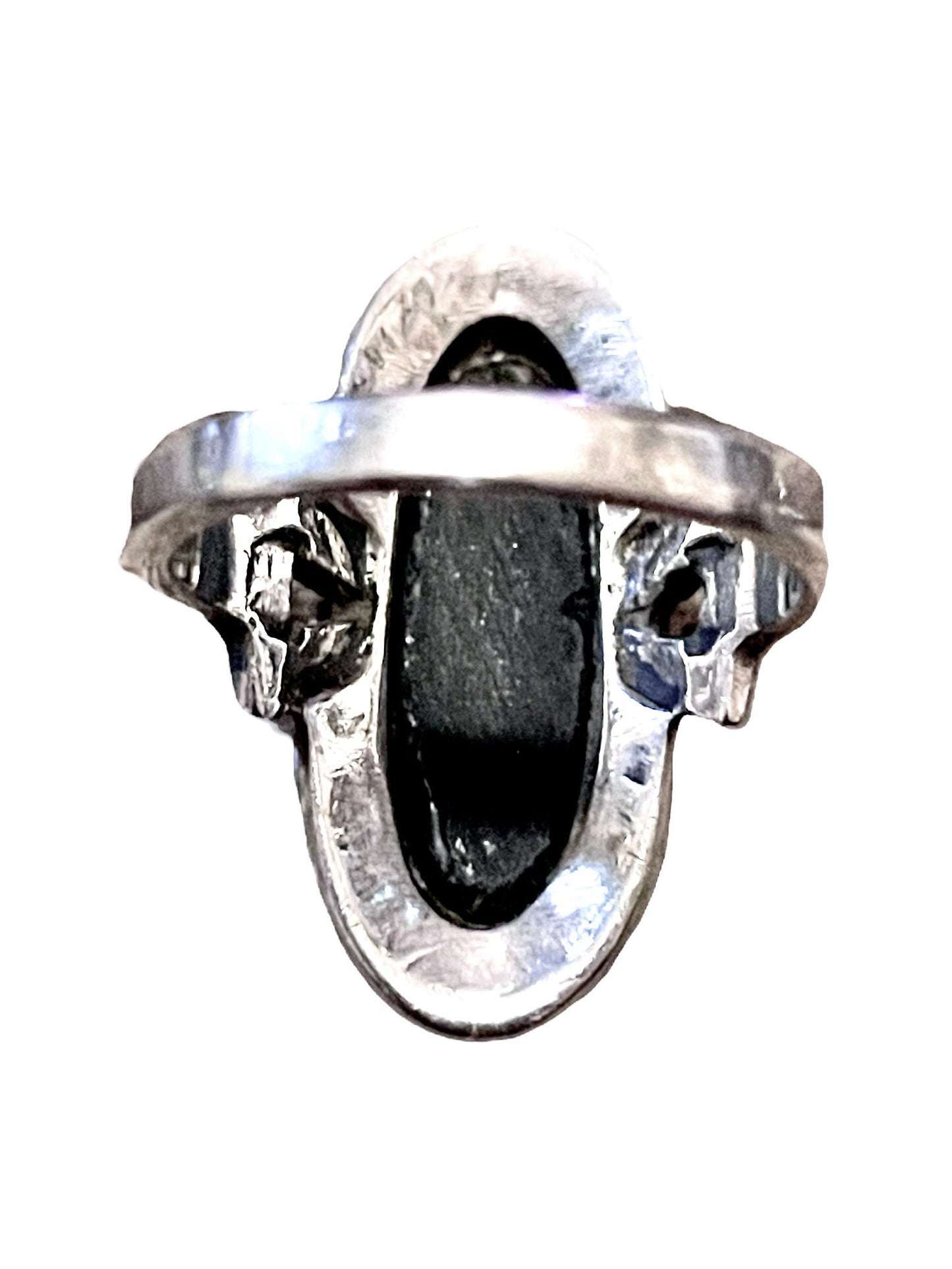 Black Onyx & Marcasite Bezel Set Sterling Silver Oval Art Deco Ring