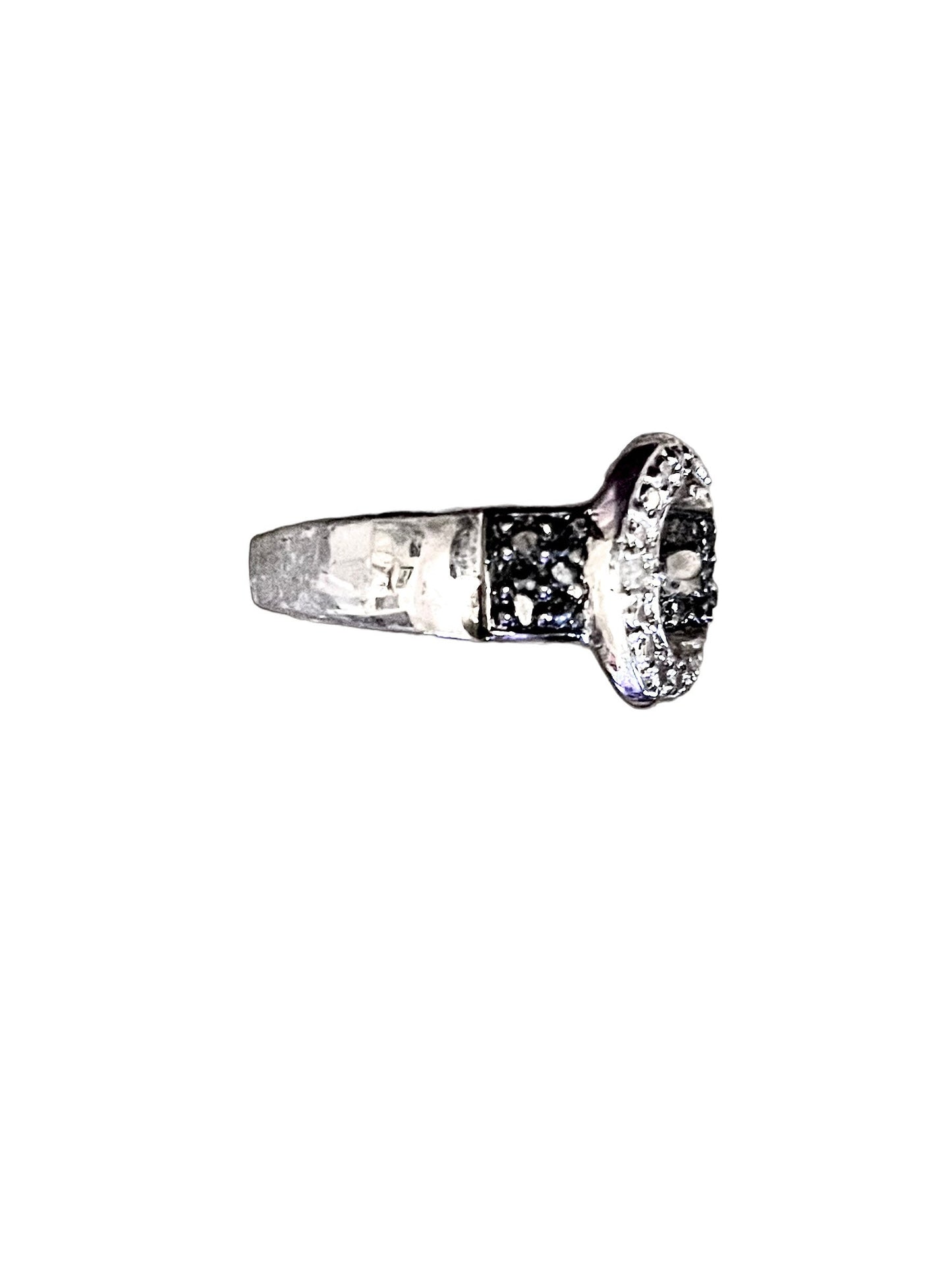 Black & White Diamond DeBeers Sterling Silver Belt Buckle Ring