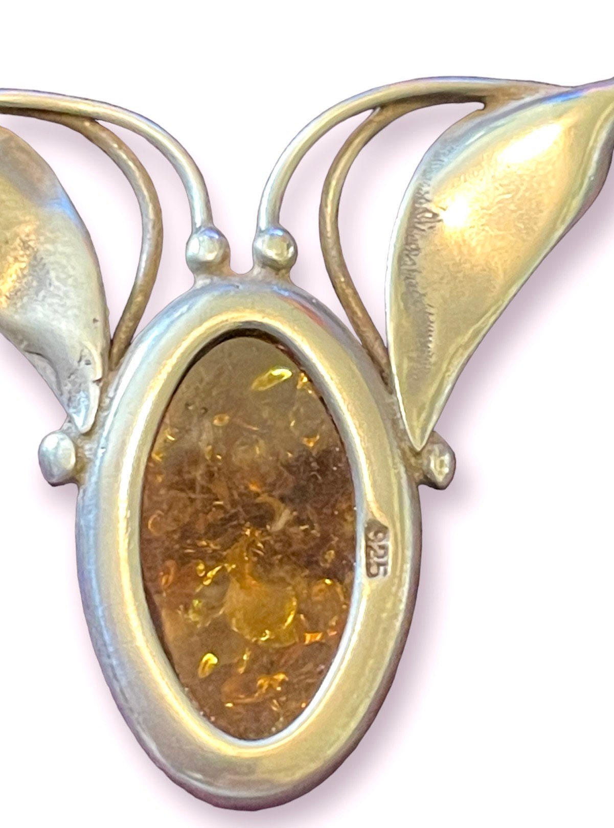 Baltic Amber Sterling Silver Leaf Detail Necklace