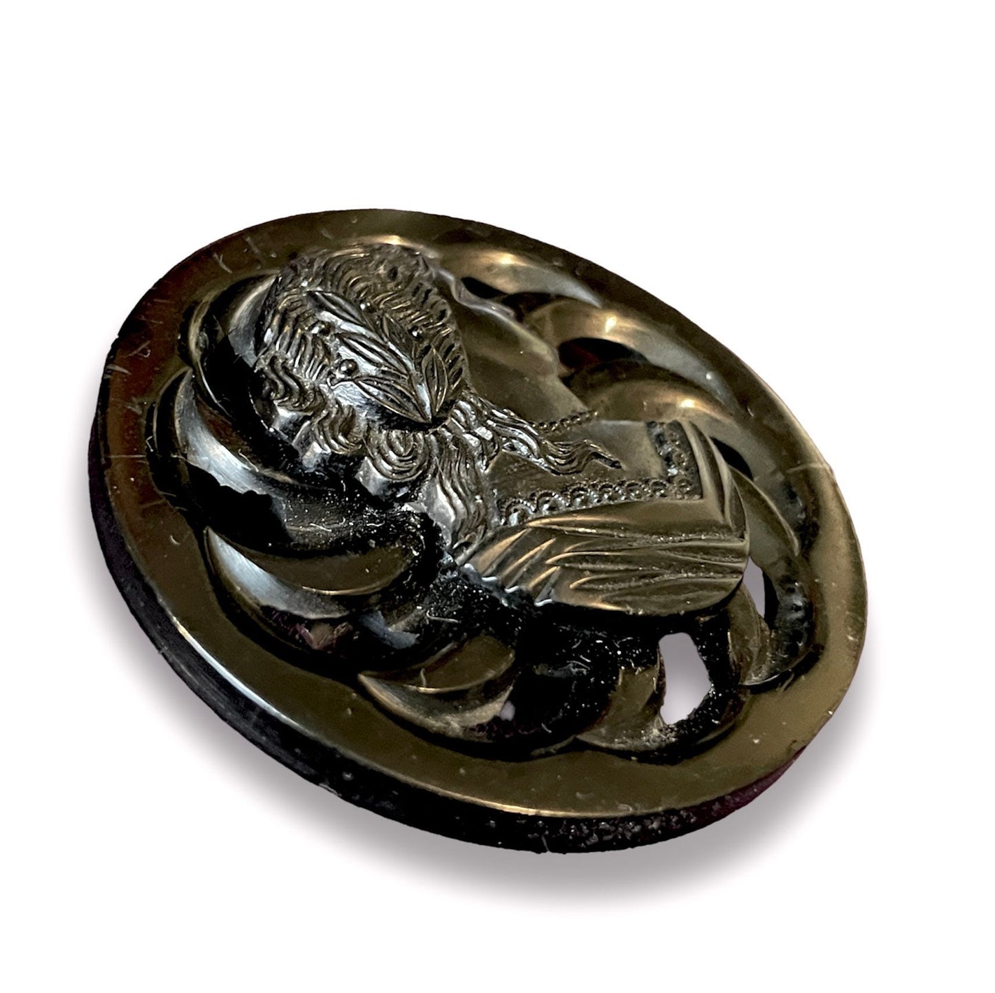 Victorian Molded Early Plastic Mourning Cameo Brooch