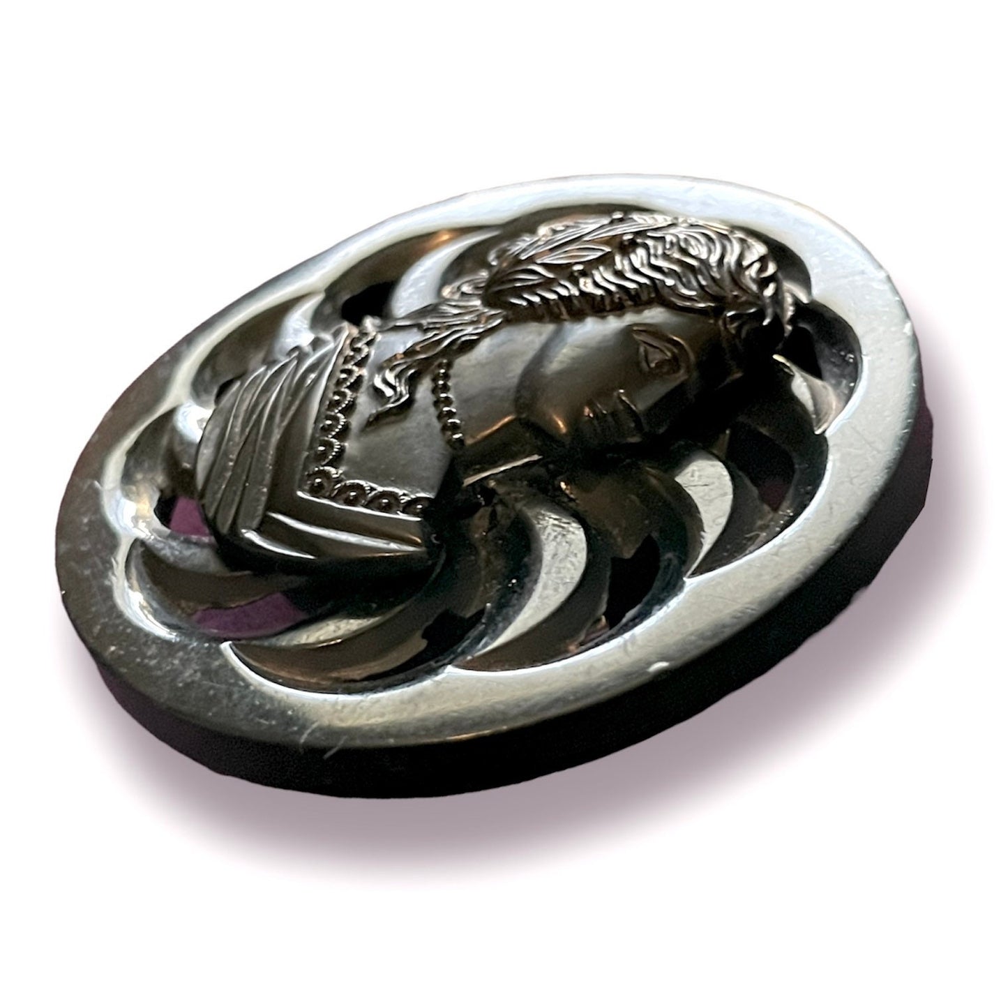 Victorian Molded Early Plastic Mourning Cameo Brooch