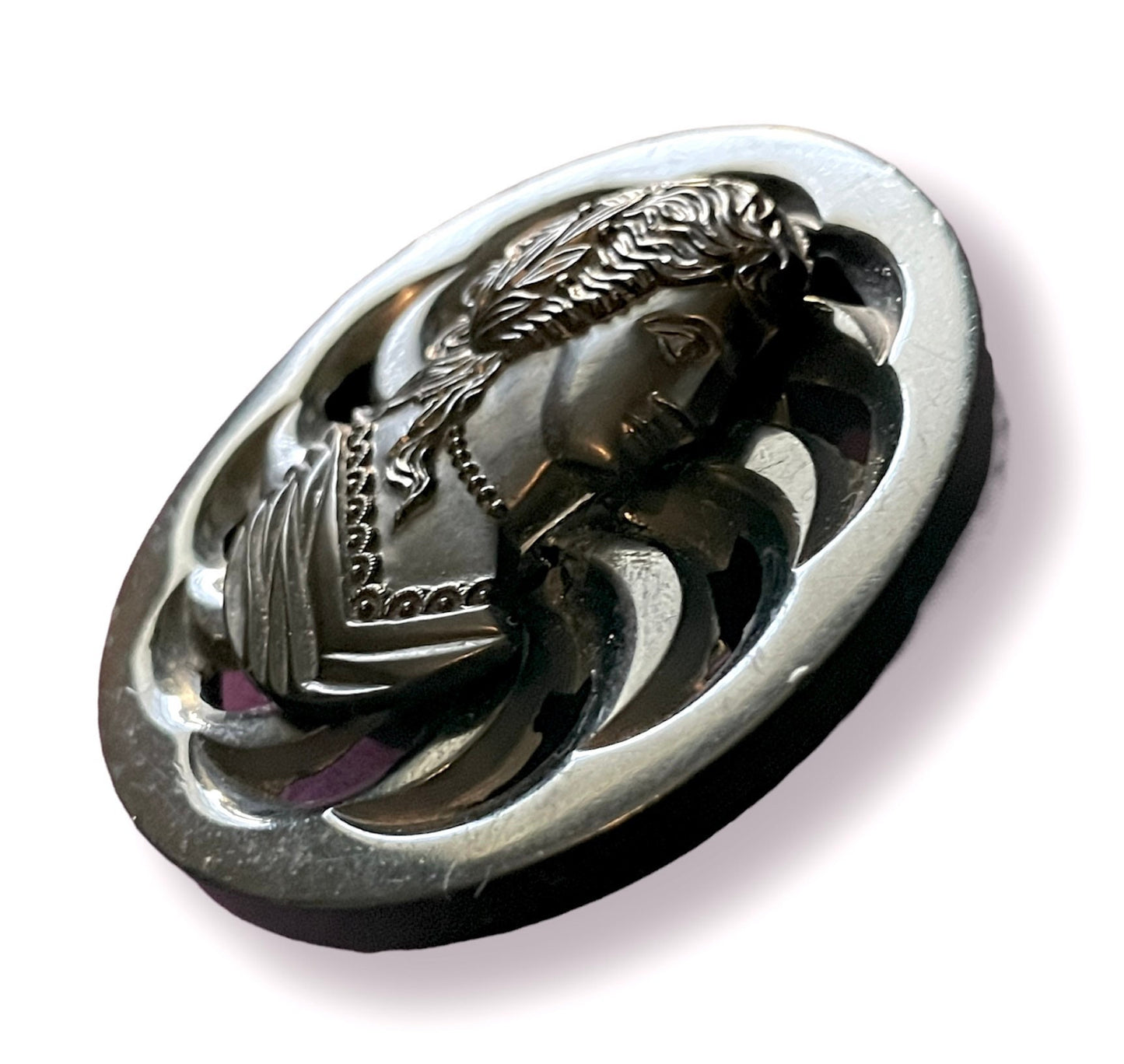 Victorian Molded Early Plastic Mourning Cameo Brooch