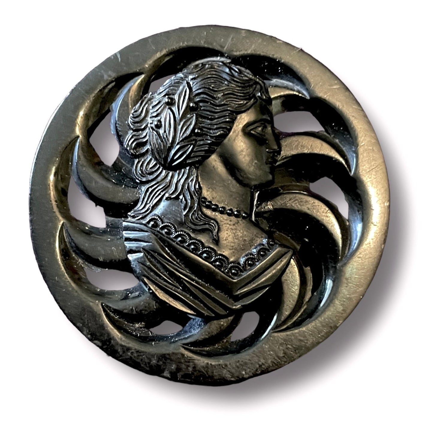 Victorian Molded Early Plastic Mourning Cameo Brooch