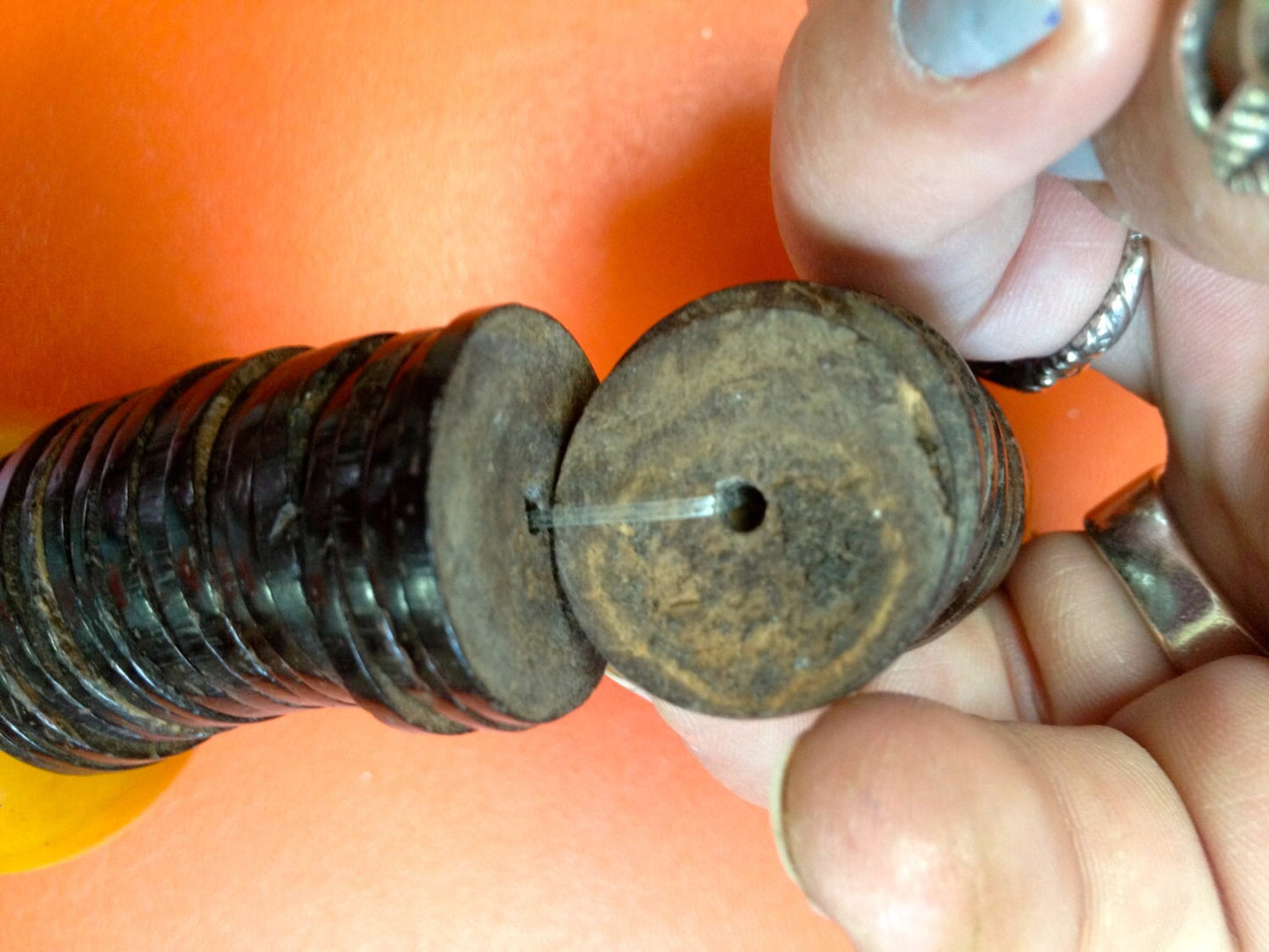 Amazing Antique Primitive Black Horn & Giant Bakelite Bead Long Necklace
