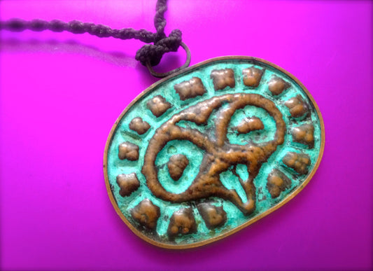 Cast Brass Pendant Primitive Barbaric Hand Hammered Brass Screaming Face Owl