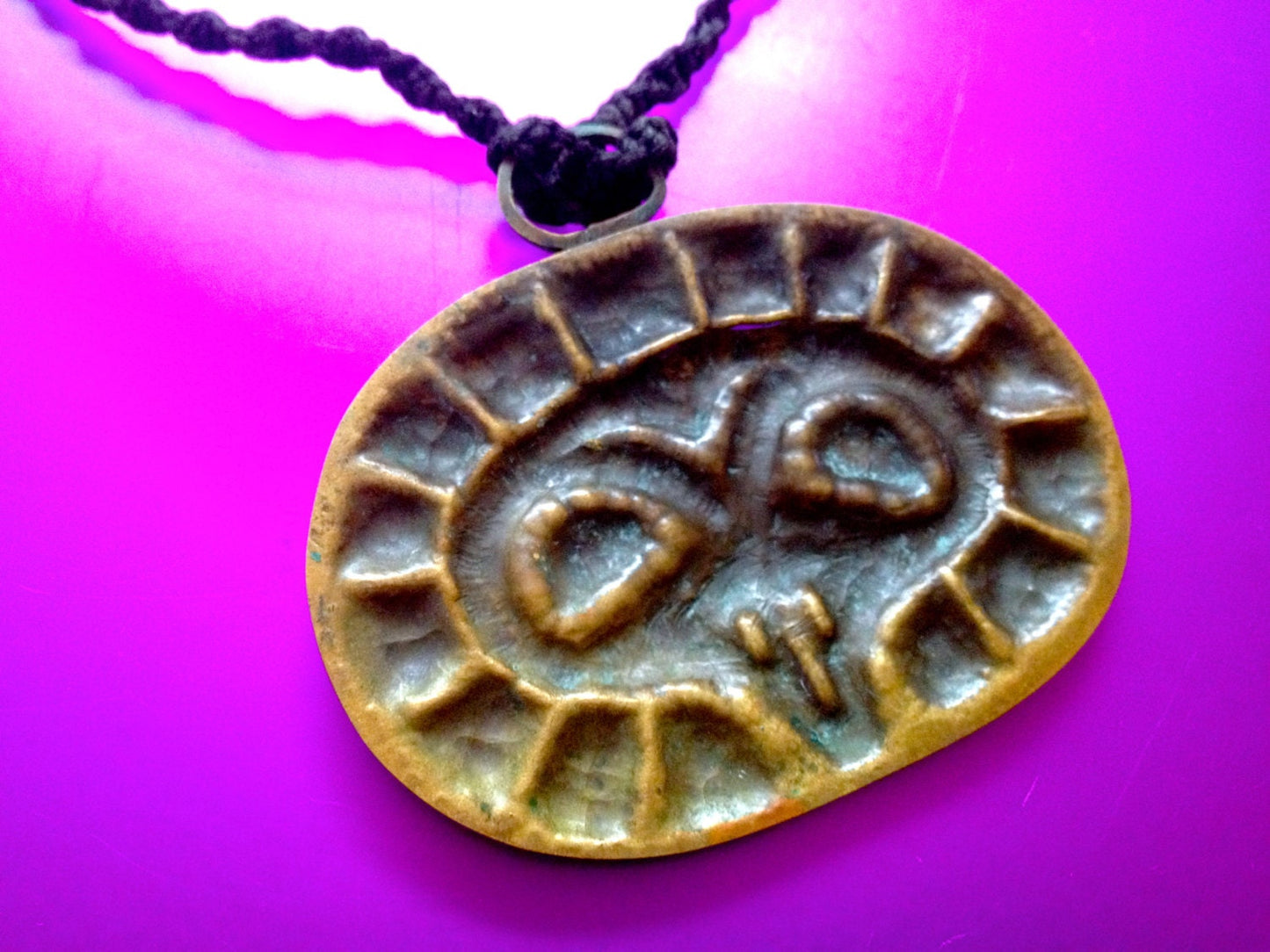 Cast Brass Pendant Primitive Barbaric Hand Hammered Brass Screaming Face Owl