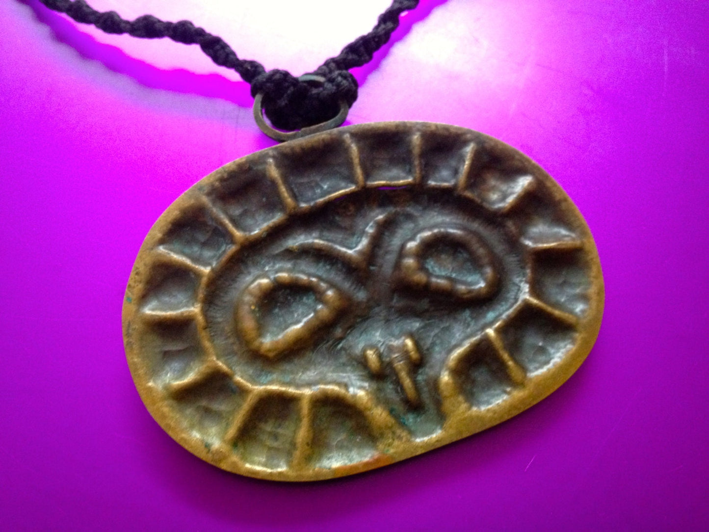 Cast Brass Pendant Primitive Barbaric Hand Hammered Brass Screaming Face Owl