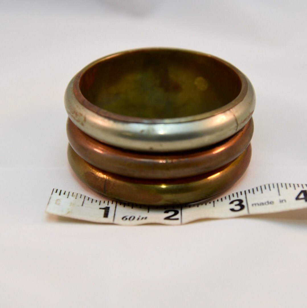 Tri-Metal Chunky Brass Copper Silver Bangle