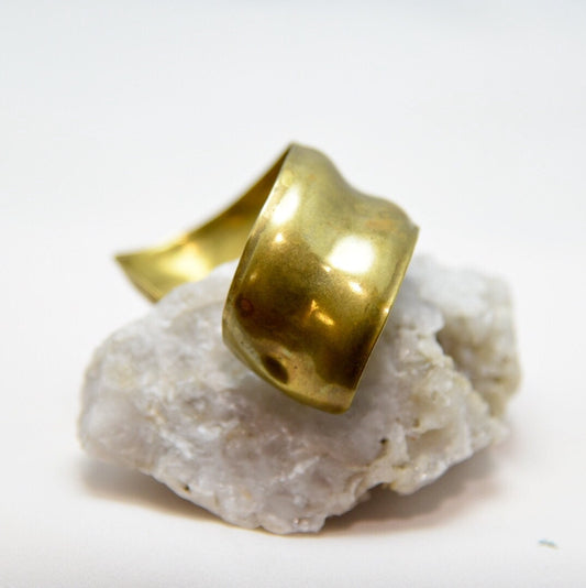 SALE Vintage Asymmetrical Brass Cuff Bracelet, hand hammered and formed c.1960