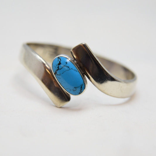 Vintage Sterling Silver & Turquoise Mexican Modernist Clamper Bracelet
