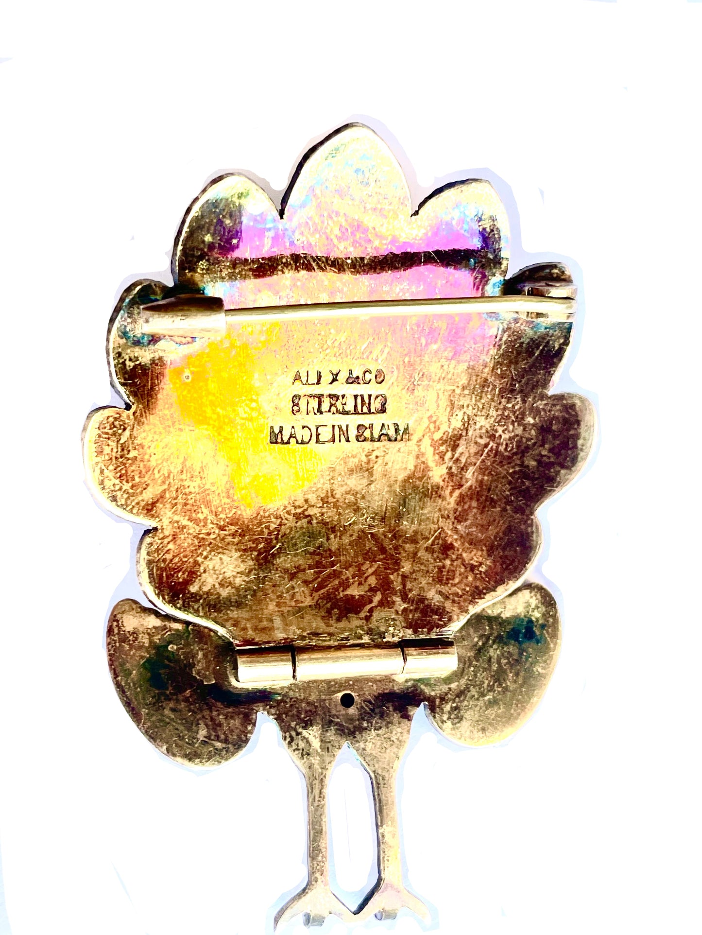 Siam Sterling Red & Blue Cloisonné Enamel Vermielle Brooch & Earring Set