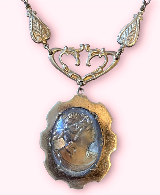 Greek Intaglio Cameo Medusa Locket Necklace