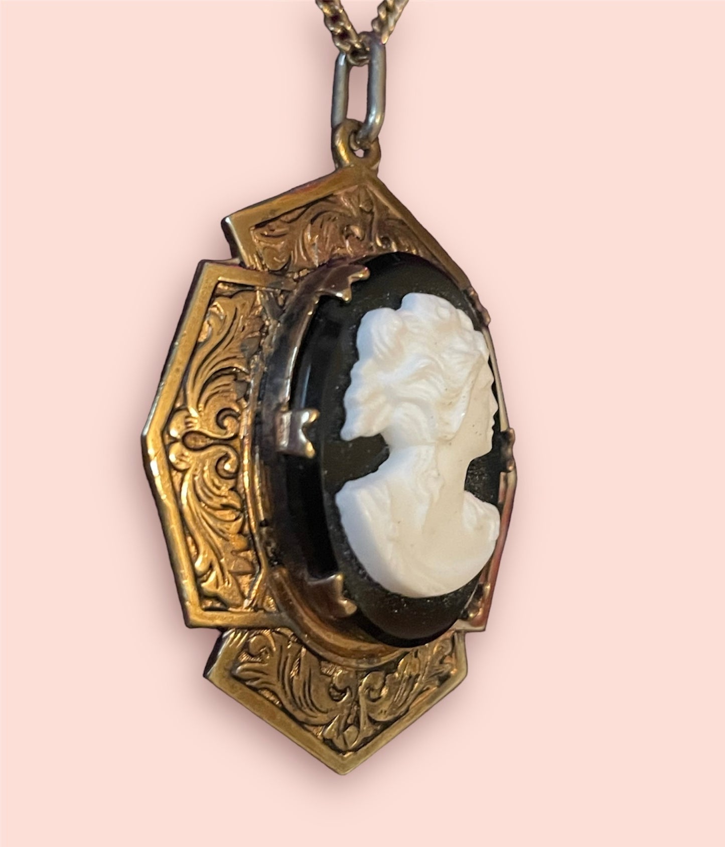 Art Nouveau Mourning Cameo Locket Necklace
