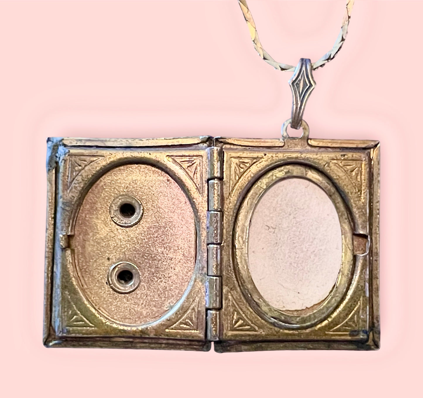 Mother of Pearl & Black Glass Cameo Book Locket Vintage Necklace