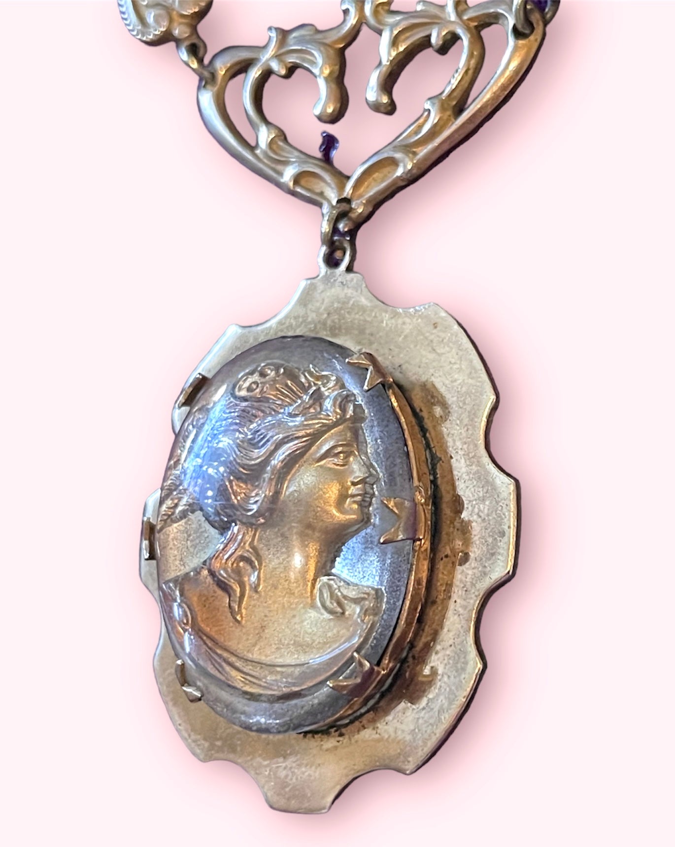 Greek Intaglio Cameo Medusa Locket Necklace