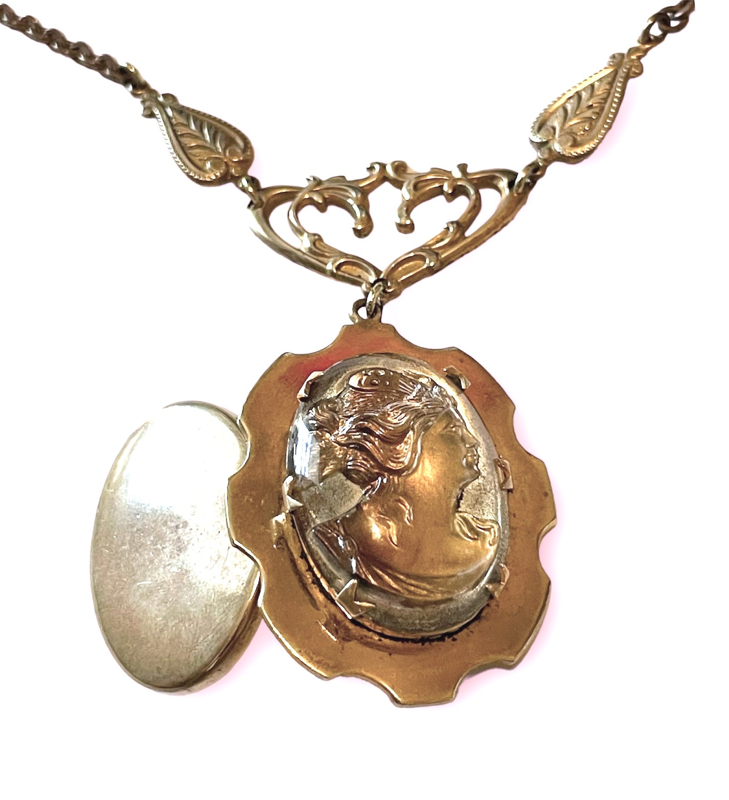 Greek Intaglio Cameo Medusa Locket Necklace